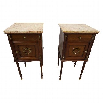 Pair of Victorian Walnut, Marble Top and Ormolu Mounted Bedside Cabinets