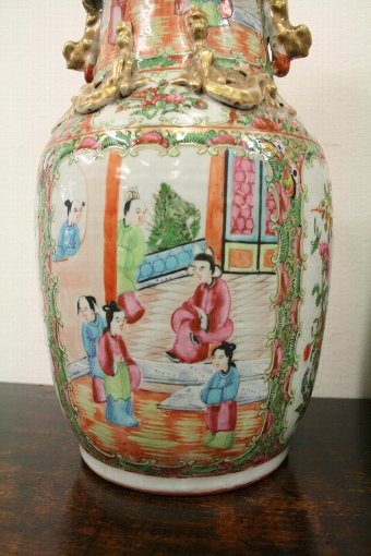 Antique Pair of Qing Chinese Canton Vases