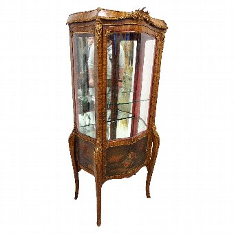 French Pale Walnut Vernis Martin Shaped Display Cabinet