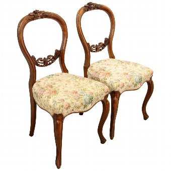 Pair of Victorian Carved Walnut Back Chairs. 