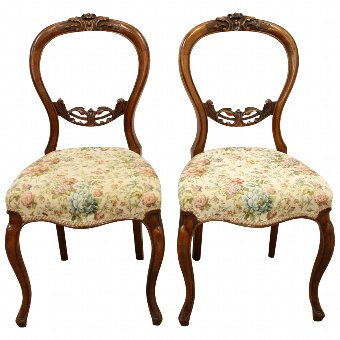 Antique Pair of Victorian Carved Walnut Back Chairs. 