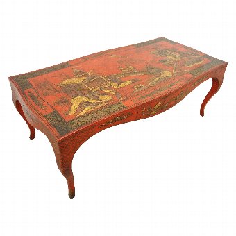 Serpentine Shaped Red Lacquer Chinese Coffee Table