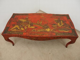 Antique Serpentine Shaped Red Lacquer Chinese Coffee Table