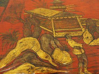 Antique Serpentine Shaped Red Lacquer Chinese Coffee Table