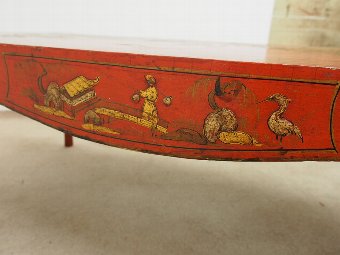 Antique Serpentine Shaped Red Lacquer Chinese Coffee Table