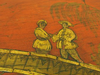 Antique Serpentine Shaped Red Lacquer Chinese Coffee Table