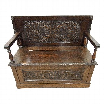 European Carved Oak Monks Bench