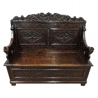 Jacobean Style Carved Oak Hall Bench