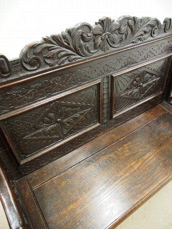 Antique Jacobean Style Carved Oak Hall Bench