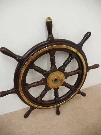 Antique Mahogany and Brass Ships Wheel