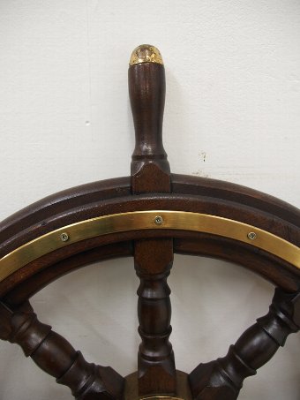 Antique Mahogany and Brass Ships Wheel