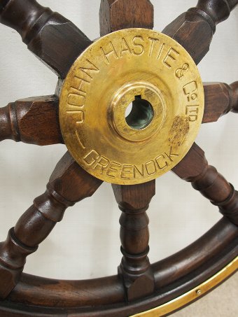 Antique Mahogany and Brass Ships Wheel