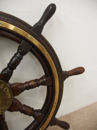 Antique Mahogany and Brass Ships Wheel