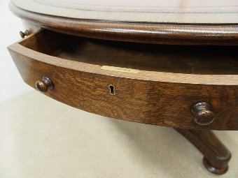 Antique William IV Oak and Leather-Topped Drum Table