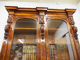 Antique Victorian Burr Walnut Two Door Bookcase