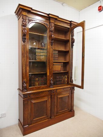 Antique Victorian Burr Walnut Two Door Bookcase
