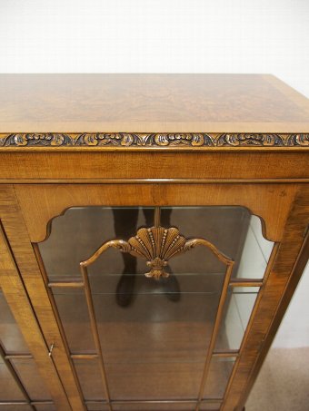 Antique Georgian Style Burr Walnut China Cabinet