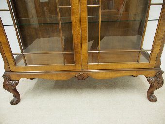 Antique Georgian Style Burr Walnut China Cabinet