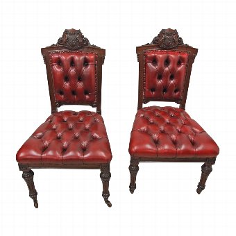 Pair of Victorian Carved Oak Armorial Hall Chairs