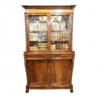  Scottish George IV Mahogany Inlaid Cabinet Bookcase