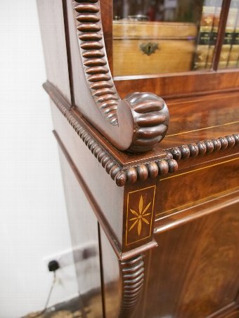 Antique  Scottish George IV Mahogany Inlaid Cabinet Bookcase
