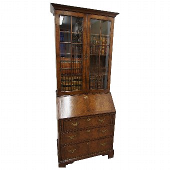 Georgian Style Crossbanded Burr Walnut Bureau Bookcase