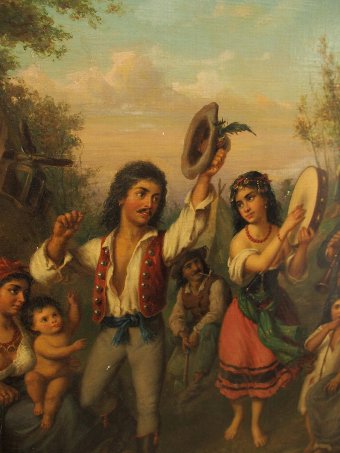 Antique Oil on Panel Painting ‘Gypsies Dancing’