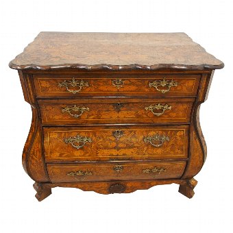 Dutch Bombe Front Marquetry Inlaid Chest of Drawers