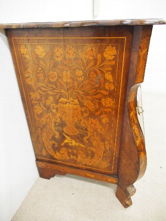 Antique Dutch Bombe Front Marquetry Inlaid Chest of Drawers