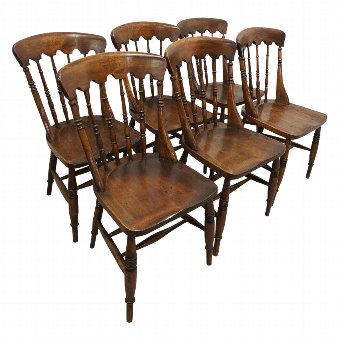 Set of 6 Victorian Beech Kitchen Chairs