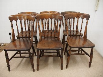 Antique Set of 6 Victorian Beech Kitchen Chairs