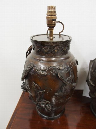 Antique Pair of Japanese Bronze Vases