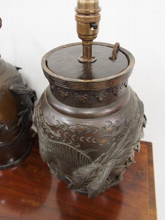 Antique Pair of Japanese Bronze Vases