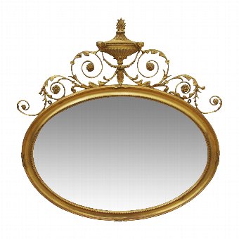 George III Style Gilt Oval Overmantel Mirror