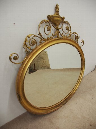 Antique George III Style Gilt Oval Overmantel Mirror