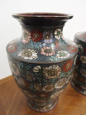 Antique Pair of Chinese Champlevé Vases