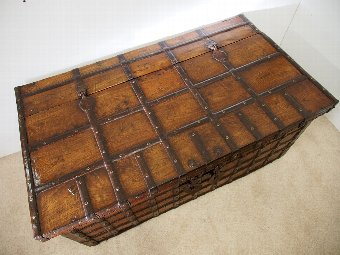 Antique Iron Banded Hardwood Trunk