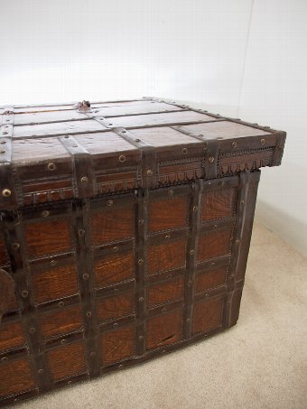 Antique Iron Banded Hardwood Trunk