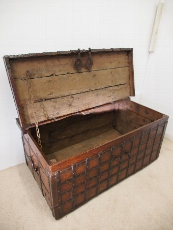 Antique Iron Banded Hardwood Trunk