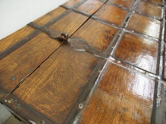 Antique Iron Banded Hardwood Trunk