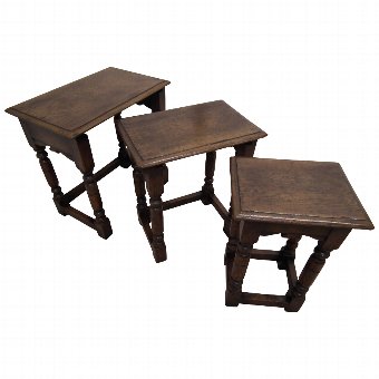 Jacobean Style Nest of 3 Oak Tables