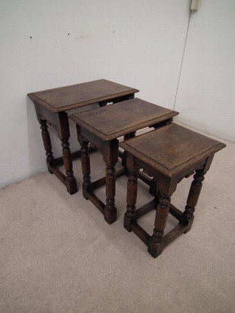 Antique Jacobean Style Nest of 3 Oak Tables
