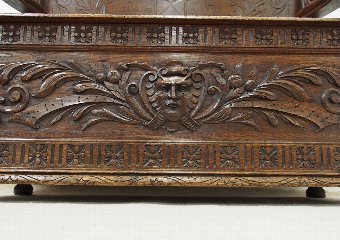 Antique Flemish Carved Oak Monks Bench