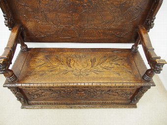 Antique Flemish Carved Oak Monks Bench