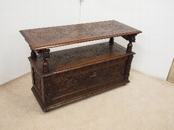 Antique Flemish Carved Oak Monks Bench
