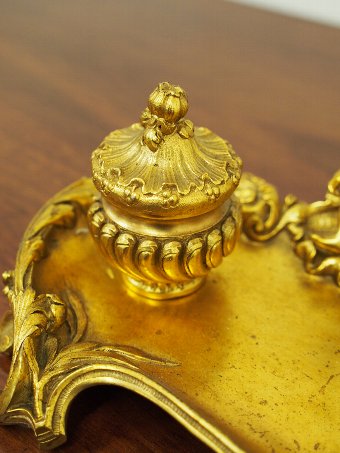 Antique French Cast Brass and Ormolu Mounted Inkwell