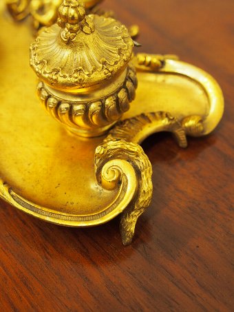 Antique French Cast Brass and Ormolu Mounted Inkwell