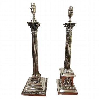 Pair of Silver Plated Corinthian Oil Lamps