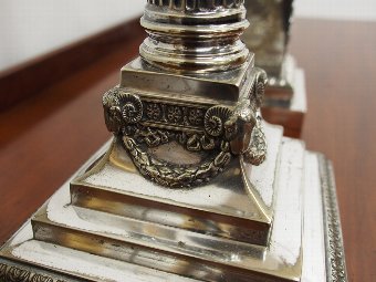 Antique Pair of Silver Plated Corinthian Oil Lamps
