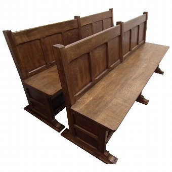 Pair of Edwardian Arts and Crafts Figured Oak Benches